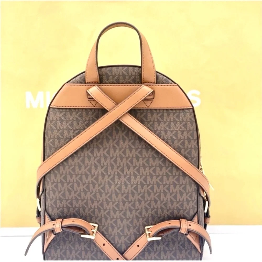 MICHAEL KORS JAYCEE MEDIUM BACKPACK & LARGE DOUBLE ZIP WALLET SET BROWN/GOLD